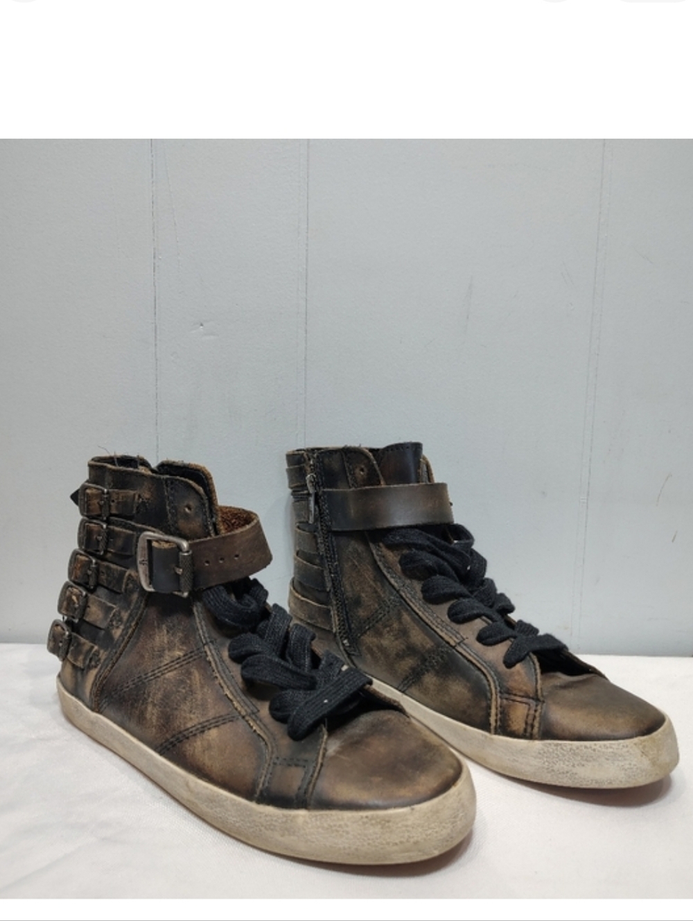 Frye Sneakers Black Brown Leather Size 6.5